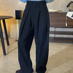 Summer women's casual solid color high waist loose wide leg pants
