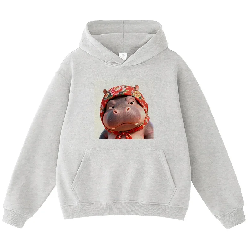 Sweat à capuche imprimé hippopotame Vintage unisexe, Streetwear décontracté, graphique à manches longues, léger, haut tendance quotidien d'automne