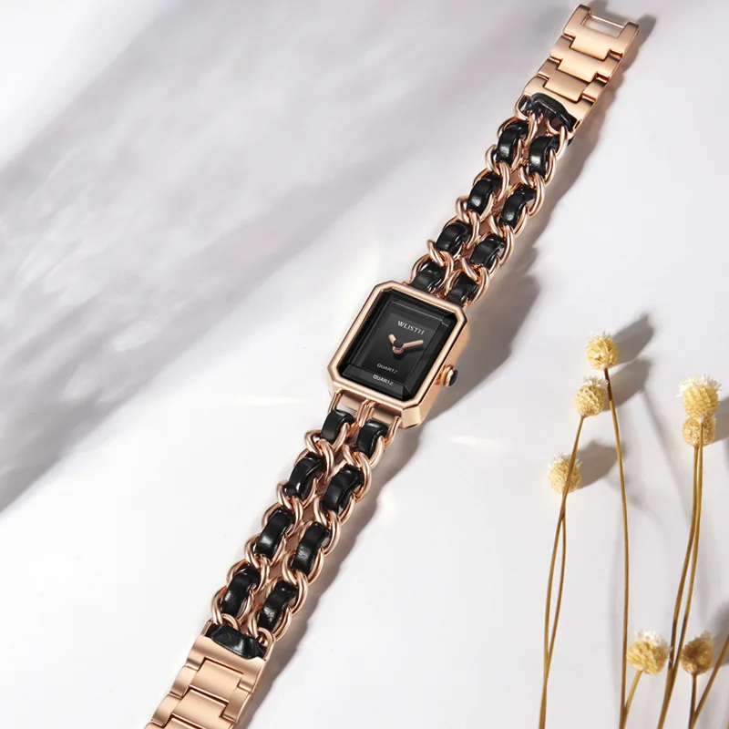 Women Bracelet Watches Luxury Ladies Leather Stainless Steel Woven Watch Band Quartz Wristwatches Clock Ladies Dress Watches