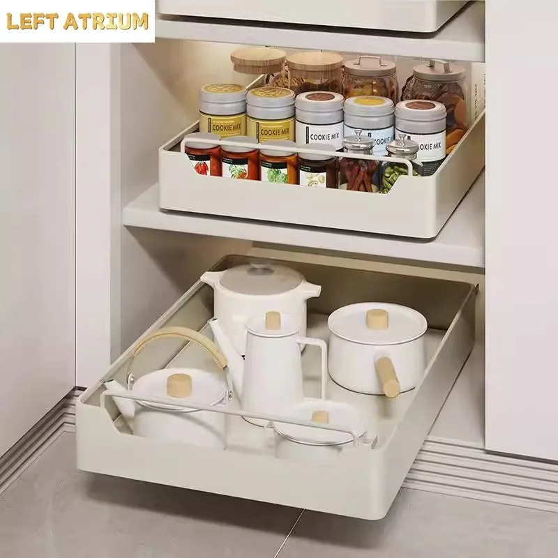 Free Installation Kitchen Pull-out Seasoning Rack, Drain Trough Storage Rack, Household Cookware Cabinet, Drawer Storage Box