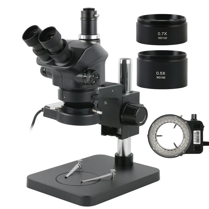 Industriële Lab Simul-Focal 50X 100X Stereomicroscoop Trinoculaire Microscoop + 0.5X 1.0X 0.7X 1.5X 2.0X Hulpobjectief