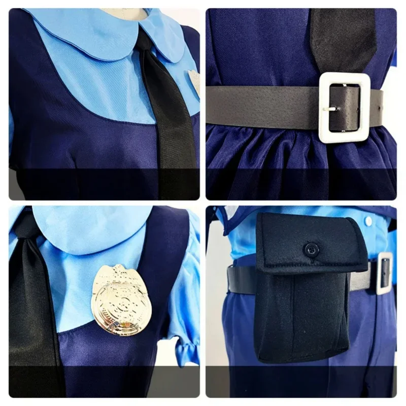 Movie Zootropolis Judy Cosplay Costume Women Dress Belt Tie Headwear Badge Full Set Men Police Role Play Uniform Suit Halloween