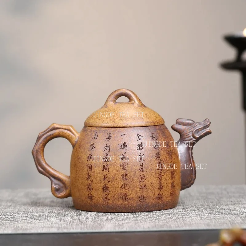 

350 мл китайские чайники Исин из фиолетовой глины, бытовой чайник большой емкости ручной работы с рисунком дракона и тигра, чайник Zisha, чайный сервиз