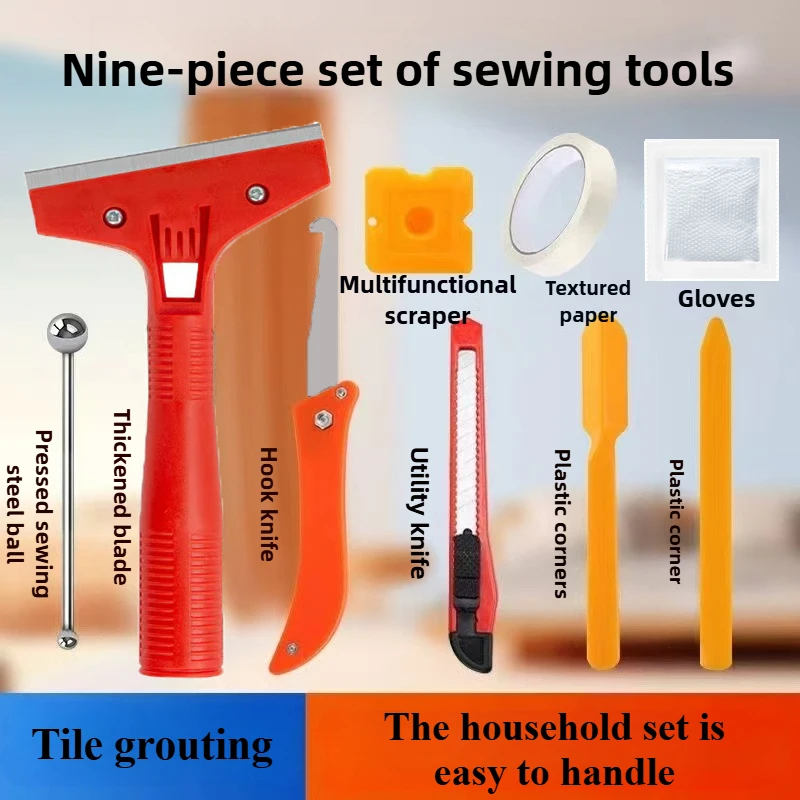 

9-Piece Grout Tool Kit: Scraper, Cleaner, Seam Press Ball & Corner Tools for Tile Gap Filling