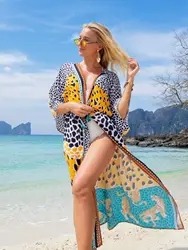 Plus Size nadruk letnie Kimono kardigany okrycie na kostium kąpielowy do strojów kąpielowych kobiet