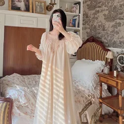 Vintage Gauze Cotton Long Nightgowns For Women Long Sleeve Elegant Princess Nightshirts Spring Summer Loose Long Nightgowns