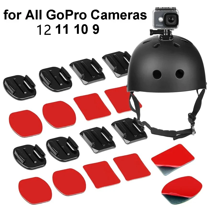 Клейкие крепления на шлем для GoPro Hero 13, 12, плоское изогнутое крепление 3 м для камеры GoPro 13, 12, 11, 10, 9, 8 AKASO DJI Action 5, 4, 3