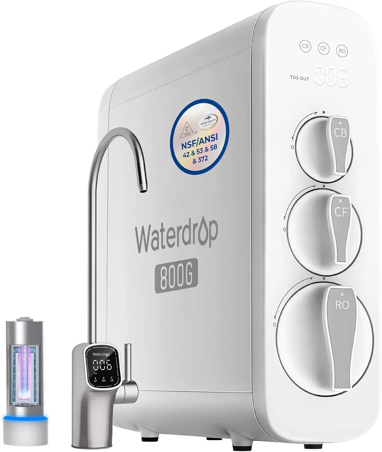 Waterdrop G3P800 Reverse Osmosis System, 800 GPD Fast Flow, NSF/ANSI 42 & 53 & 58 & 372 Certified, 3:1 Pure to Drain