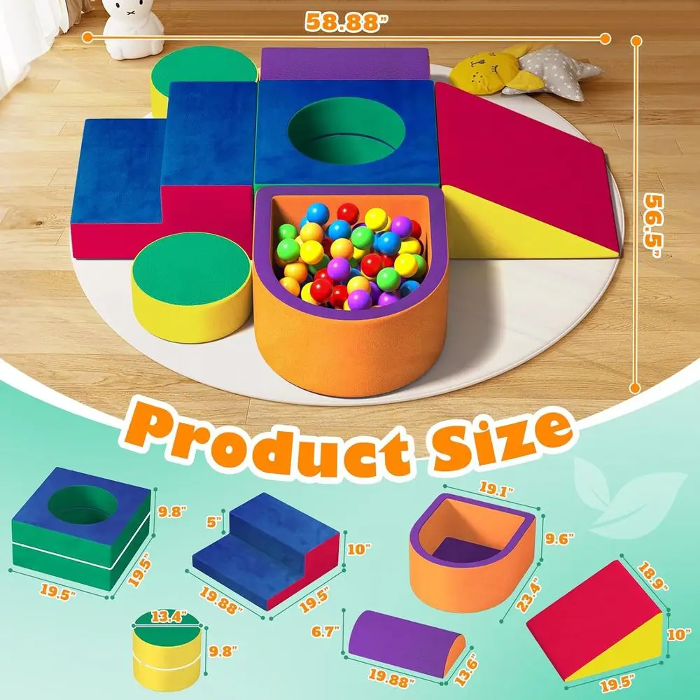 ชุดบล็อกปีนป่ายโฟมกำมะหยี่นุ่ม สำหรับเด็กอายุ 1-3 ปี เล่นในร่ม พร้อมคุณสมบัติการคลานและเลื่อน (ไม่รวมลูกบอล)