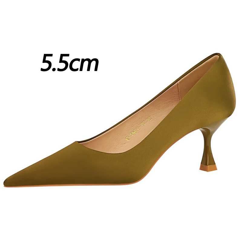 BIGTREE buty kocie obcasy 5.5 Cm damskie czółenka jedwabie Satins Lady obcasy modne damskie buty na niskim obcasie buty damskie duży rozmiar 43