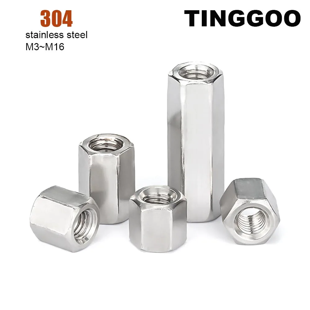 1/5 stücke M3 M4 M5 M6 M8M10 bis M16 DIN6334 304 Edelstahl Hexagon Hex Verlängern Lange Stange Kupplung Mutter stecker Joint Rohr Mutter