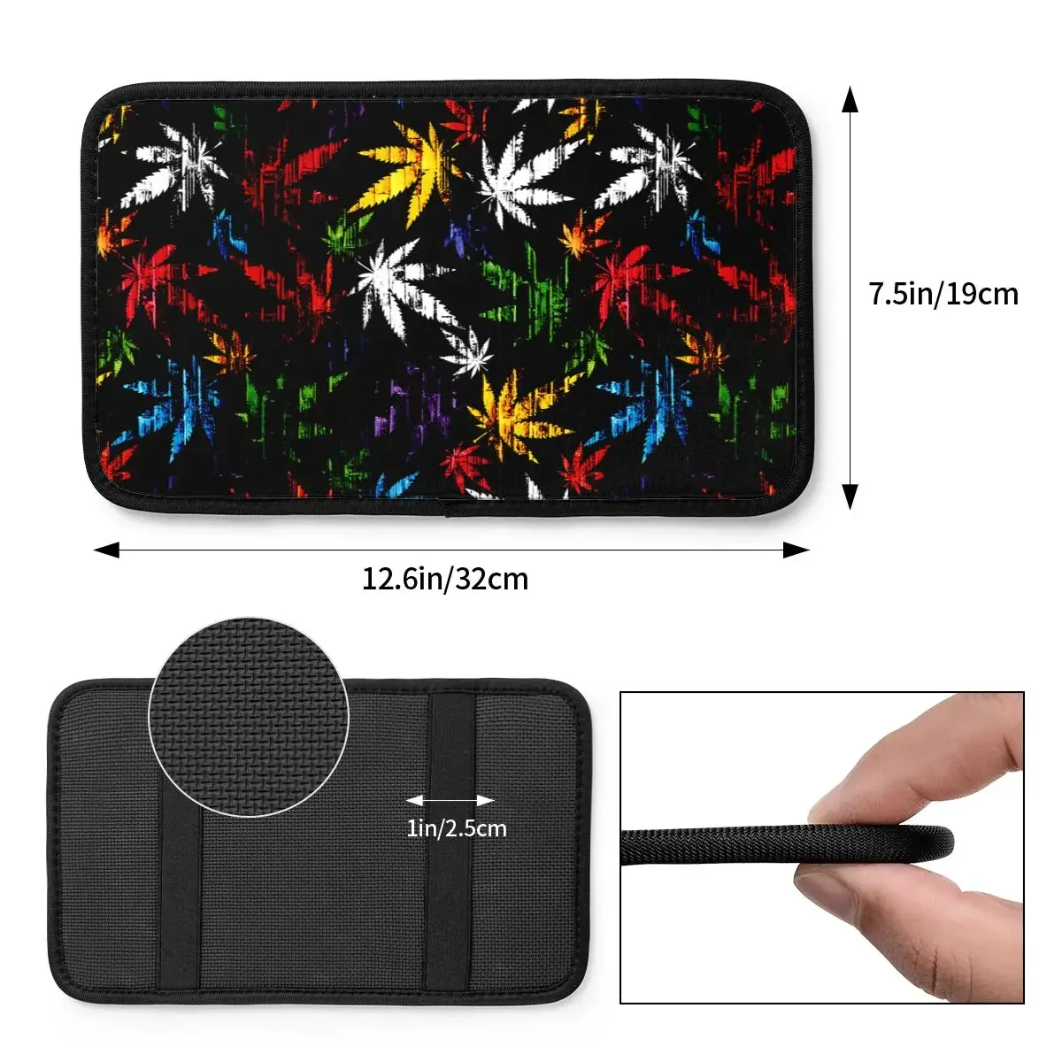 Cannabis Leaf Center Console Cover Pad for Universal Cars Colorful Leaves Floral Auto Interior Non-slip Armrest Cover Mat