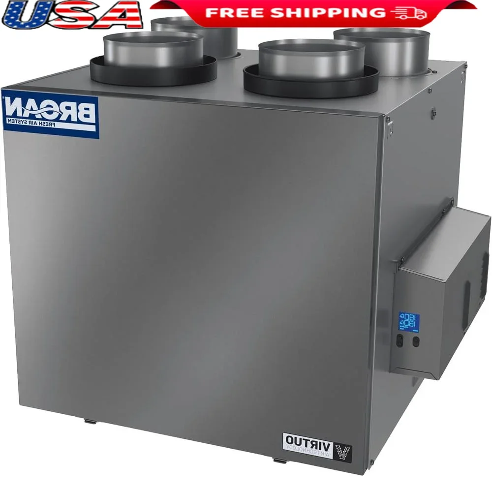 

Вентилятор с восстановлением тепла 230 CFM, проверка воздушного потока, саморегулируемая технология, энергоэффективный фильтр MERV 8, встроенный ЖК-дисплей