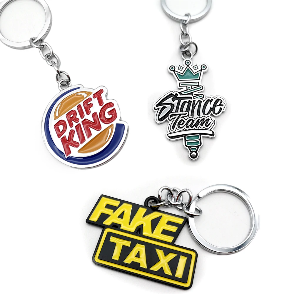 Hot 3D Metal Keychain JDM Culture Car Auto Parts Key Chain Racing Style  Fake Taxi Keychian Drift King Racing Accessories