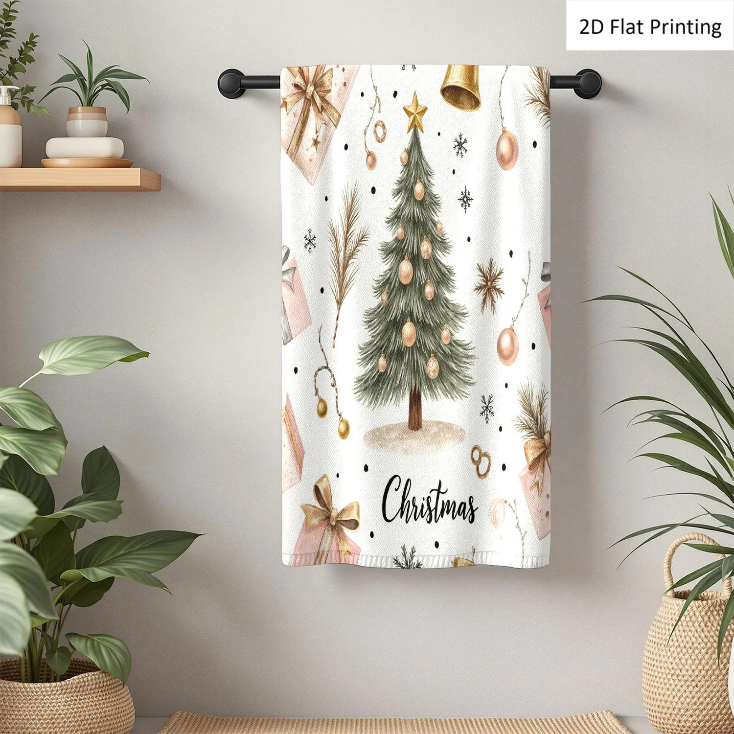 

1Pc Christmas Christmas Tree Gifts Bells Ornaments Bathroom Hand Towel Bath Towel, Multiple Size Microfiber Polyester Towel, Unique Home Decorative Kitchen Towels, Festival Bathroom Accessories Decor, Quick Dry and Absorbent