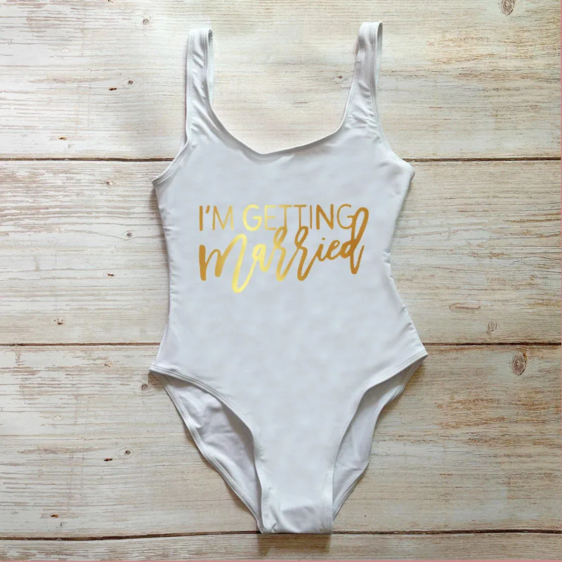 Bulk S-3XL I'm getting Married One-Piece Swimsuit Woman Swimwear Bride Bathing Suit Squad 2023 Bachelorette Party Beachwear