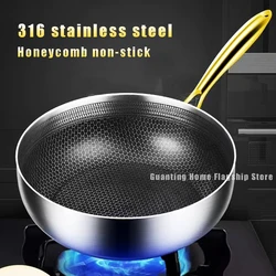 316 Stainless Steel Wok Deep Frying Pan Nonstick Cooking Fried Steak Gas Stove Pot Induction General Saucepan Kitchen Cookware