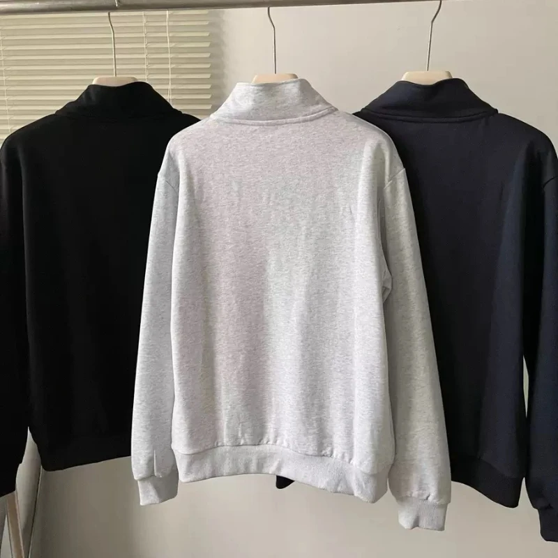 الوقوف طوق نصف البريدي البلوز 2025 الخريف والشتاء الترفيه فضفاضة تناسب هوديس المرأة القطن الجري اللياقة البدنية الرياضة البلوز #5