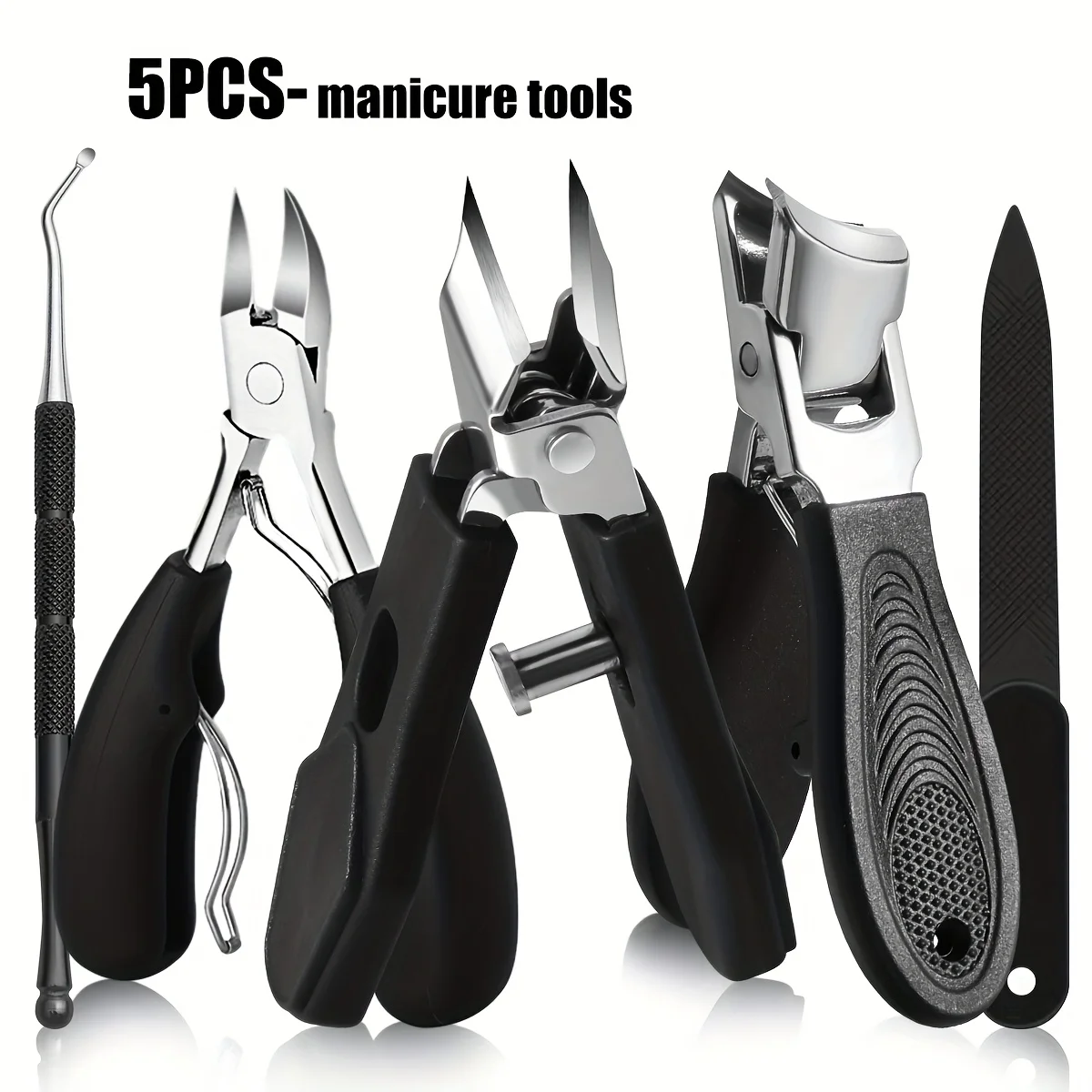 5pcs Professional Heavy-Duty Nail Care Kit , Precision Cutting for Thick Nails, Includes Slant Tweezers, Cuticle Pusher
