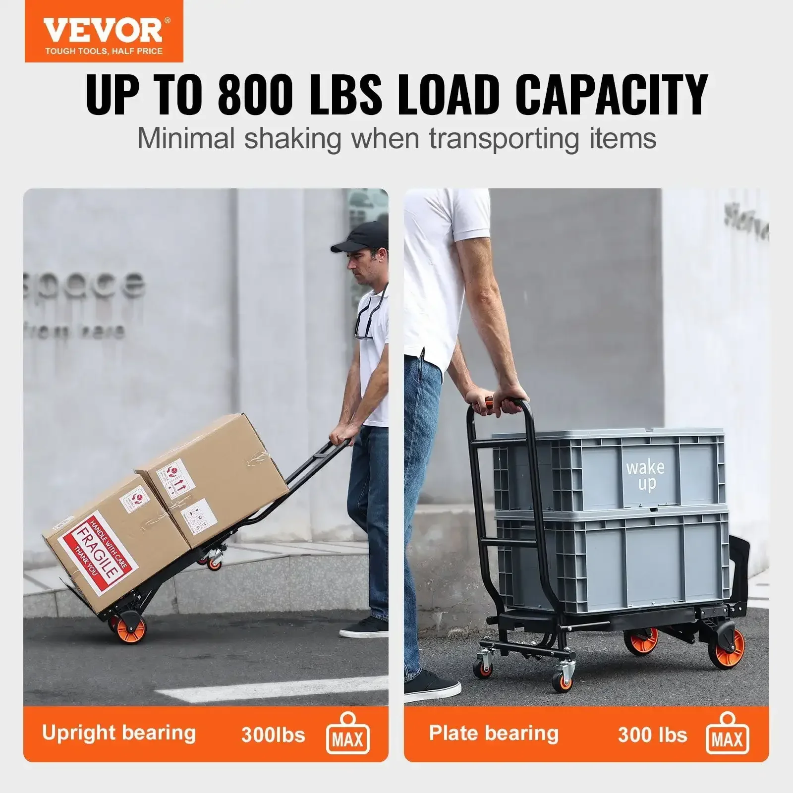 Aluminum Hand Truck, 2 in 1, 300 lbs Load Capacity, Heavy Duty Industrial Convertible Folding Hand Truck and Dolly