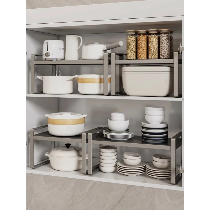 

Retractable kitchen shelves, layered storage shelves in cabinets, countertops, pots and pans, shelves, microwave shelves