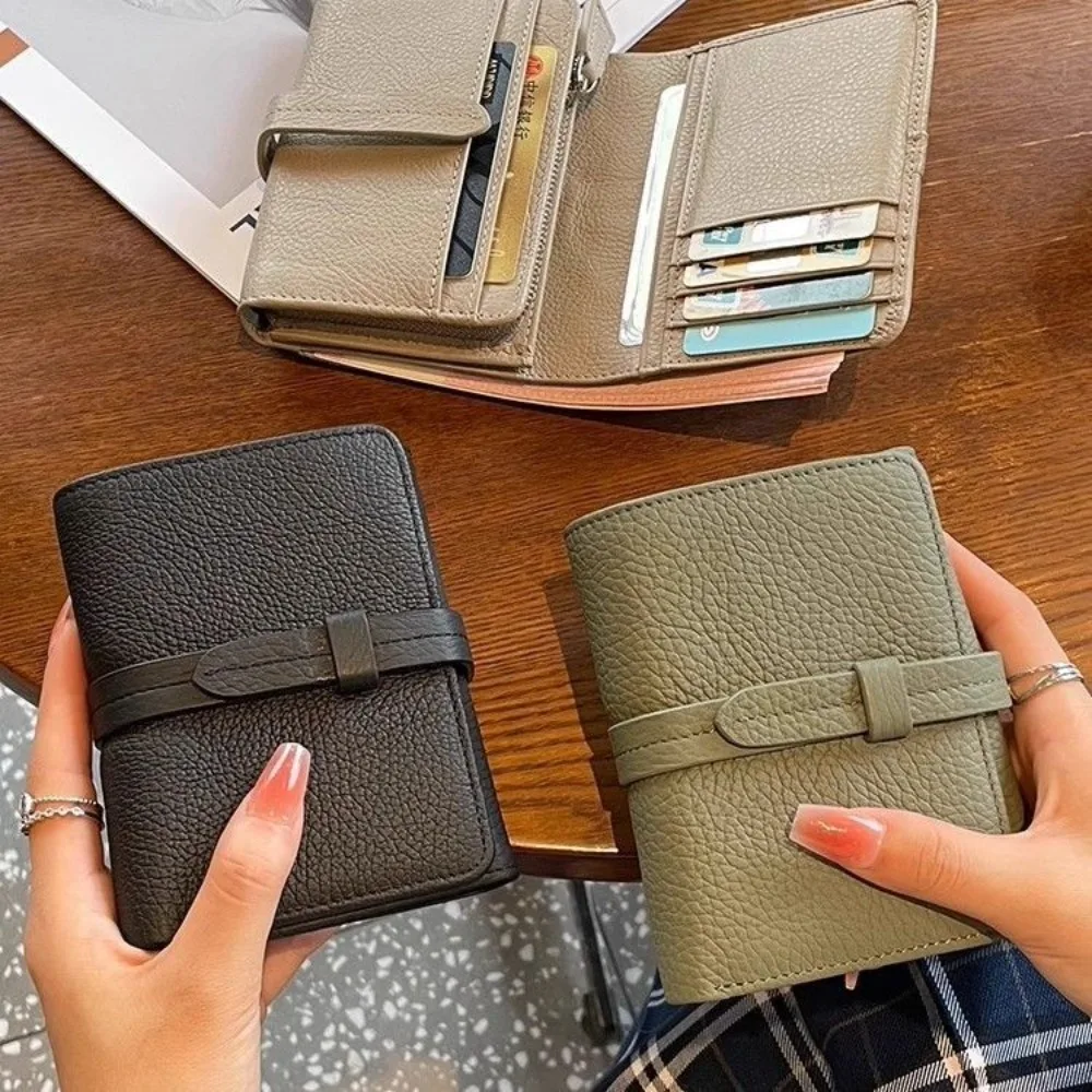 Ins Simple Wallet Women's Short 2026 New Large-capacity Multi-card Position Light Luxury Leather Strap Wallet Vertical Model~