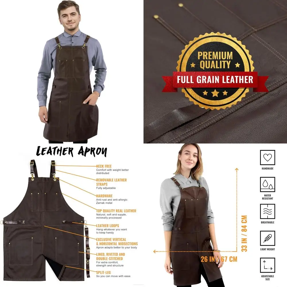 

Under NY Sky Leather Apron - Cross-back Straps, Split-Leg, Riveted, Lined – Genuine Leather for Barbers, Chef, Bartender, Barist