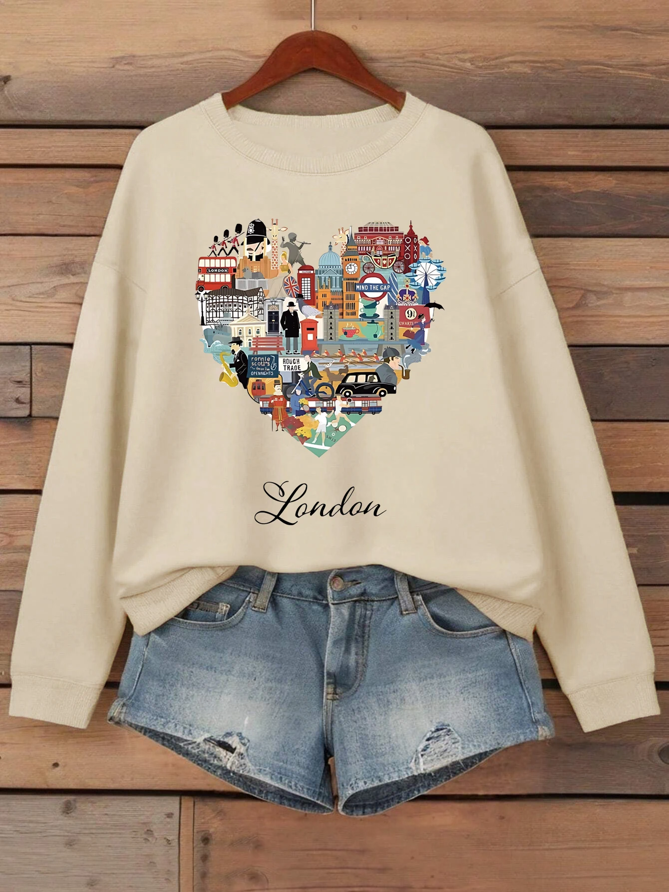 

Толстовка с принтом «Лондонское сердце», женская флисовая уличная одежда в стиле хип-хоп, свободная осенняя одежда, удобные пуловеры с круглым вырезом