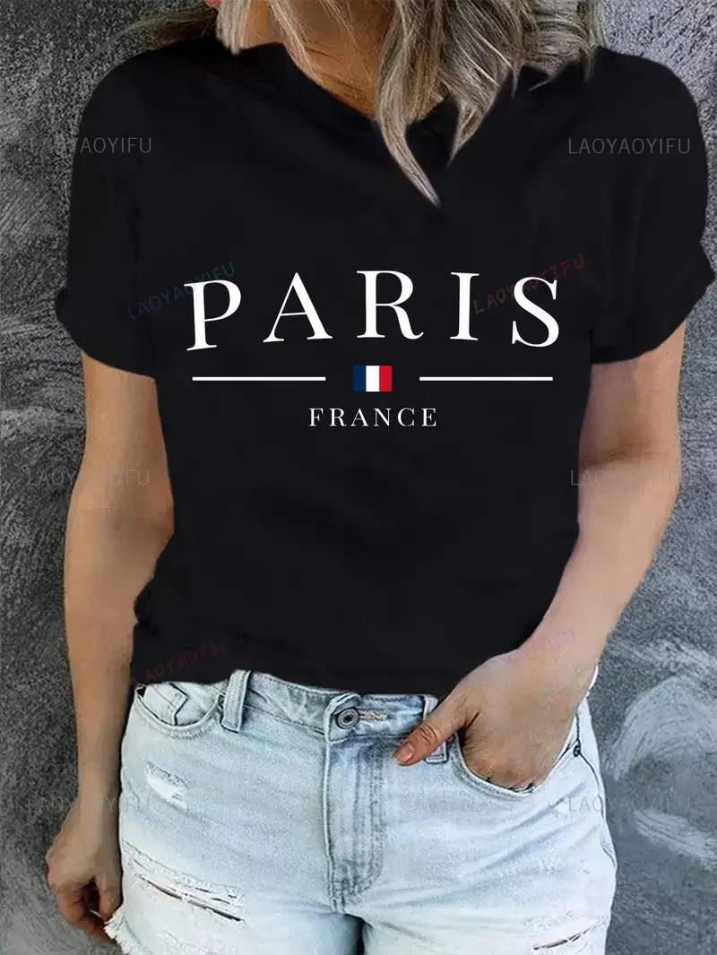 2024 New Paris French T-shirt French Flag T Women's T-shirt Pattern Fashion Letter Casual T-shirt