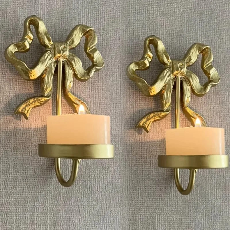 Candelabro con lazo montado en la pared  hierro dorado Vintage, decoración de pared para sala  estar, baño, dormitorio, coci