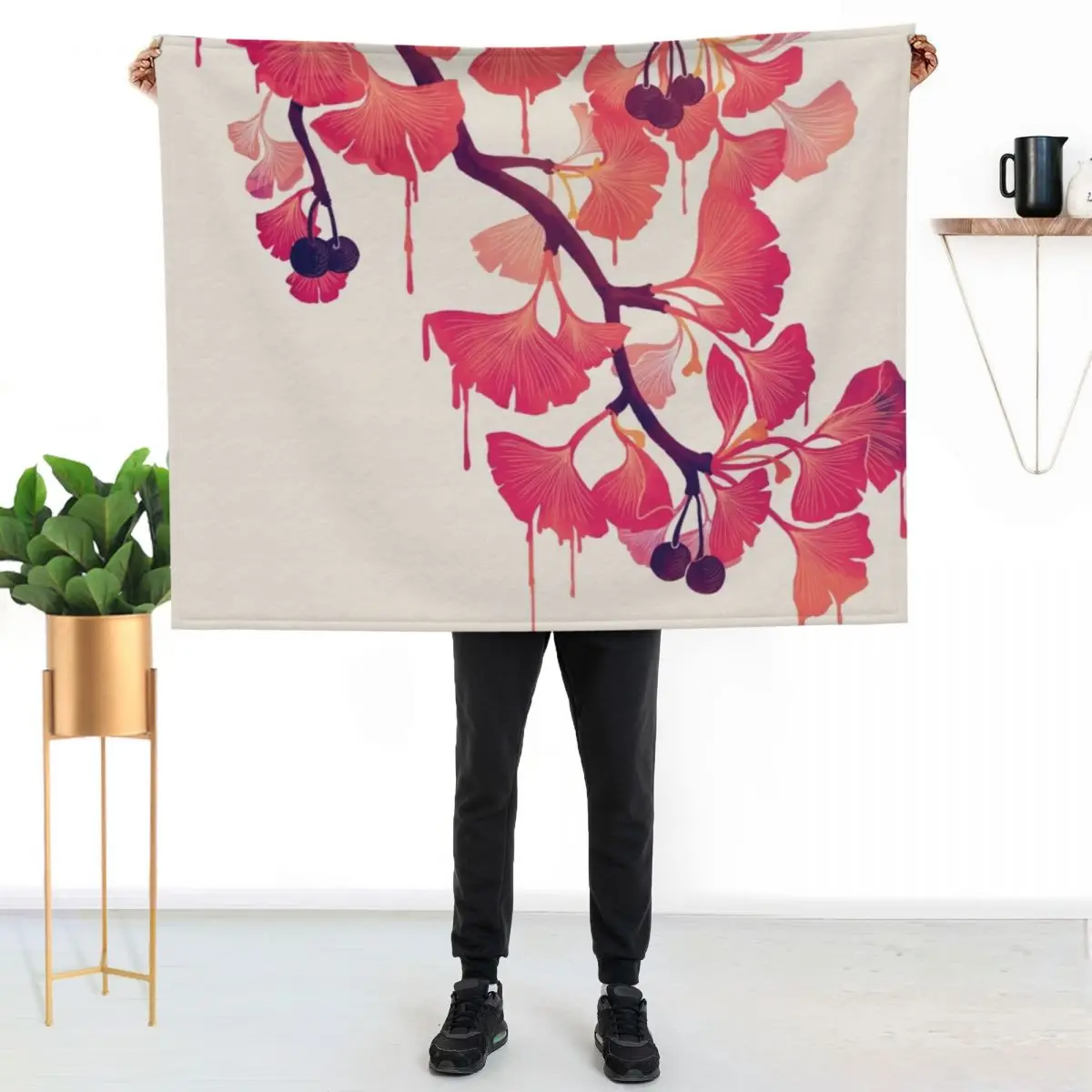 

O Ginkgo Throw Blanket Soft Warm Blanket Gift for Men Women Adults