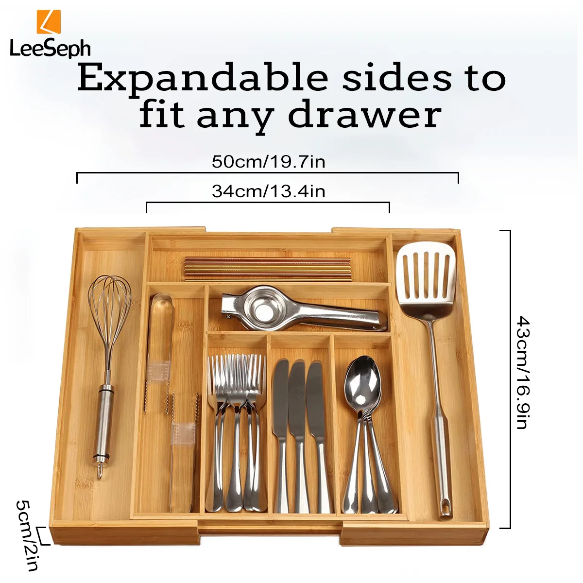 Bamboo Drawer Organizer, Expandable and Adjustable Utensil Drawer Organizer, for Utensils, Cutlery, Silverware, Flatware, Knives