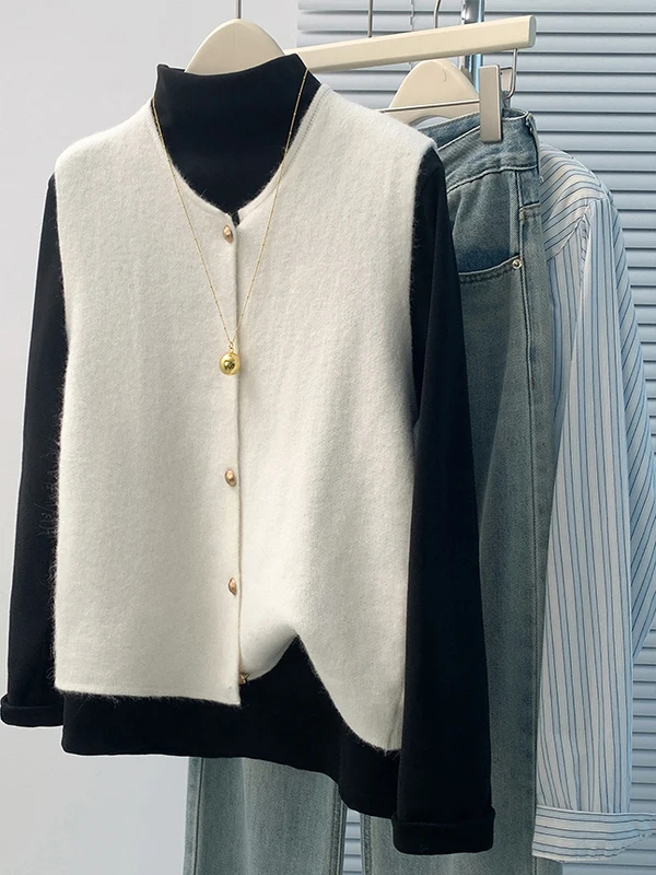 

Ретро золотая пуговица, круглый вязаный жилет, свободный корейский универсальный осенний свитер, женский свитер со съемной этикеткой Faion