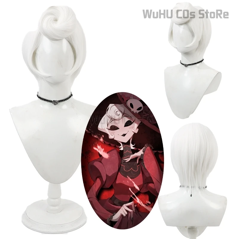 Anime Hazbin RodsCosplay Perruque pour Femme, Cheveux Synthétiques, Blanc, Court, Chaleur, Degré, Halloween, Roleplay, Hôtel