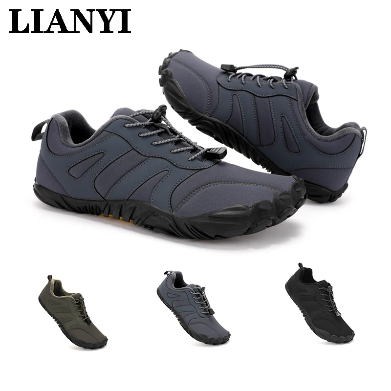 

LIANYI 2025/Новая мужская обувь из плотного хлопка, размеры 36–46, водонепроницаемая босиком, теплый дизайн, зимняя уличная походная обувь с теплой подкладкой