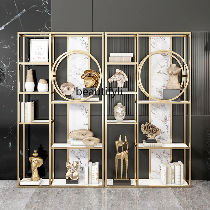 

Light Luxury Bookshelf Bogu Shelf Stainless Steel Bookcase Floor to Floor Living Room Metal Storage Display Shelf