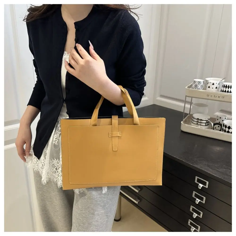 Fashion Solid Color File Tote Bag Office Business Briefcase Casual PU Leather Laptop Handbag Travel
