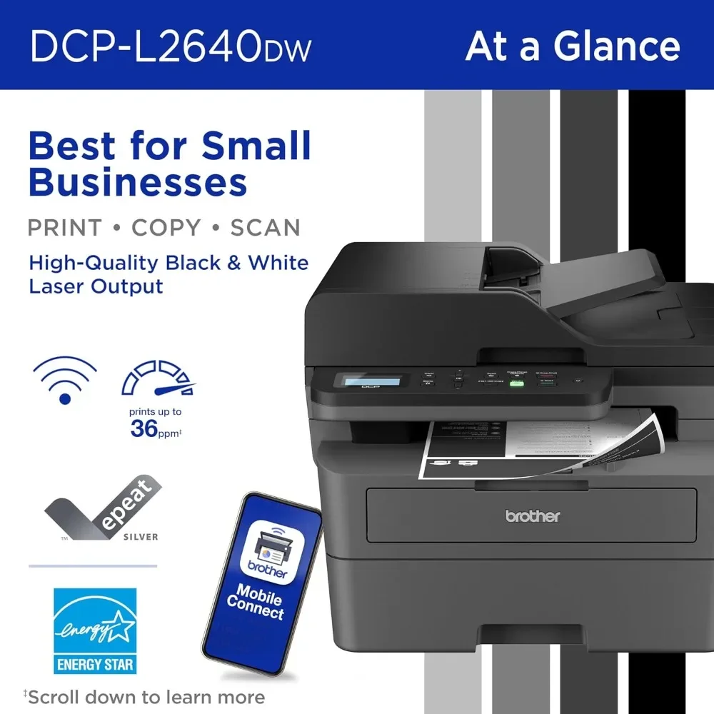 DCP-L2640DW Wireless Compact Monochrome Multi-Function Laser Printer with Copy and Scan, Duplex, Mobile