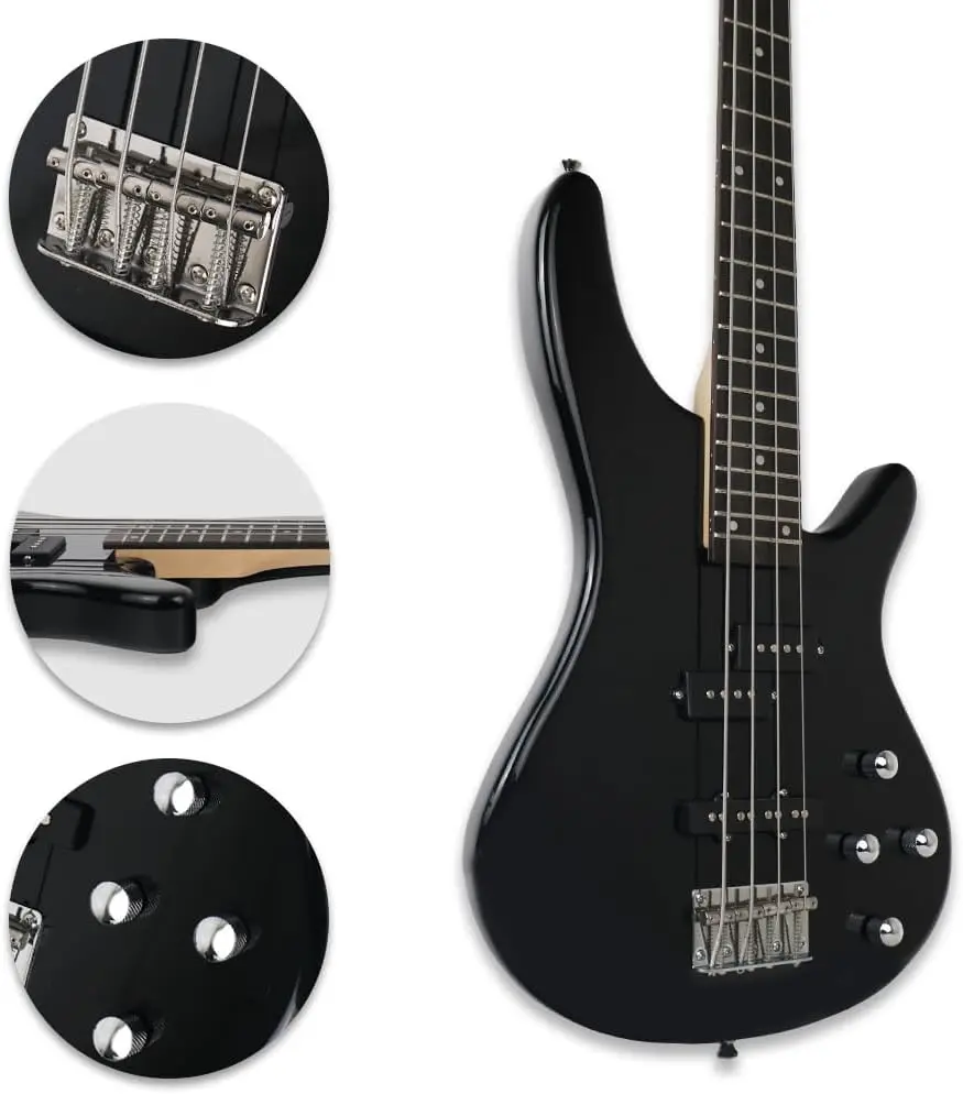 Electric Bass Guitar Starter Kit, Full Size 34-Inch Scale Length, 24-Fret Black Bass with 20W Bass Amp, Beginner Practice Pack Includes Free Gig Bag, Strap, Noiseless Cable, Strings and Picks - view 3