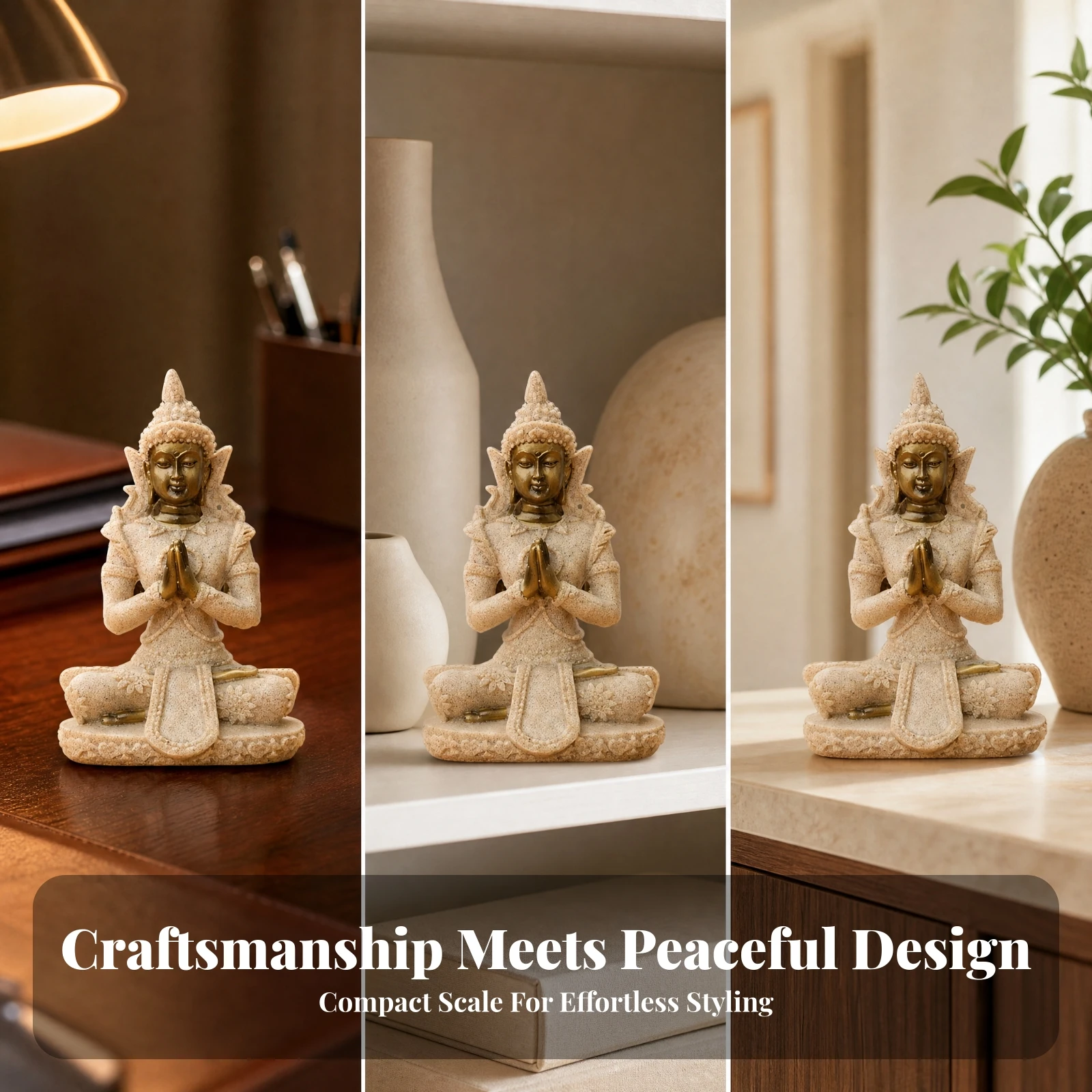 Gold Resin Buddha Statue Detailed Seated Buddha Figurine Sculpture Serene Peaceful for Desktop, Shelf