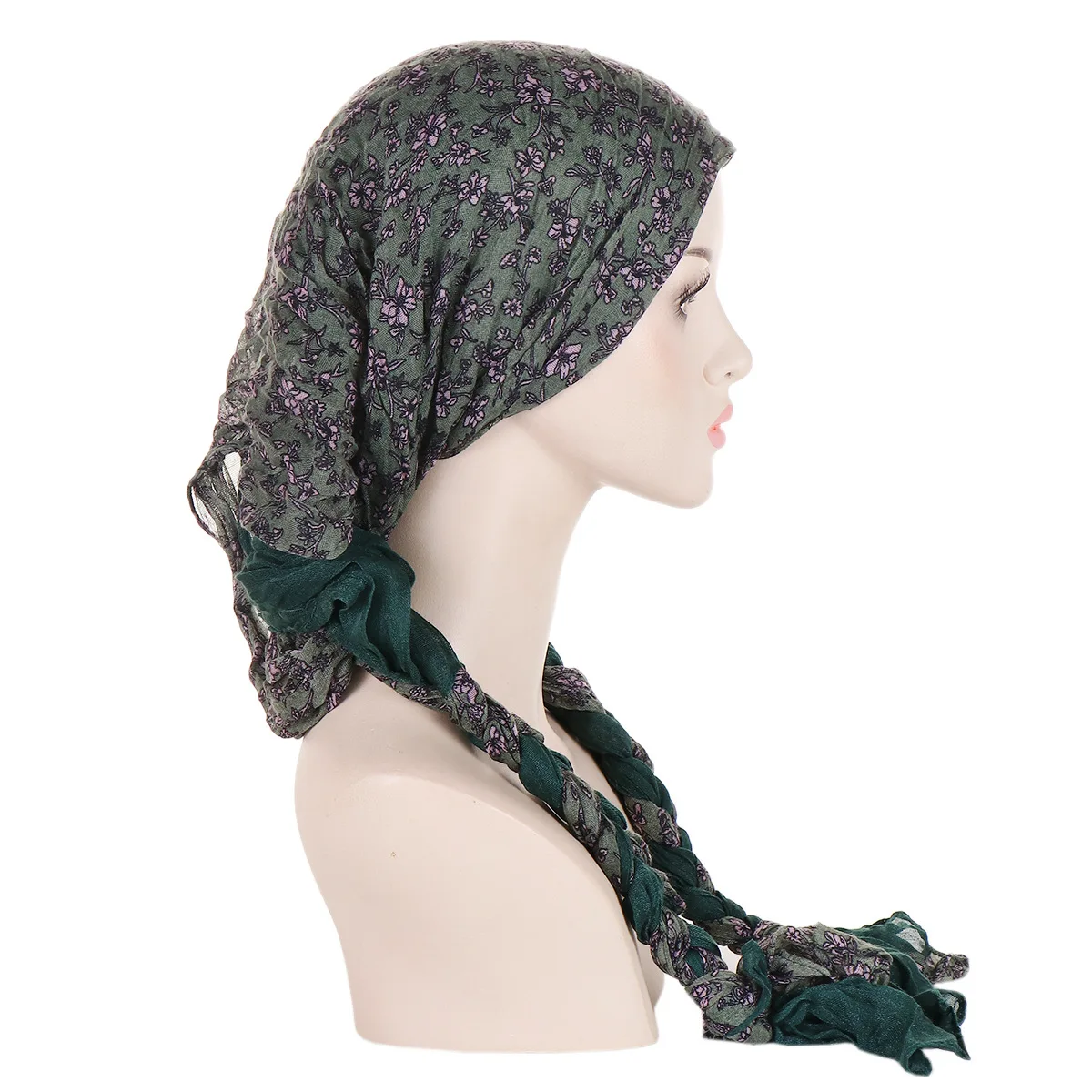 Turbante Hijab musulmán para mujer, bufanda de cola larga preatada, envoltura para la cabeza, gorro musulmán para quimio, gorro elástico