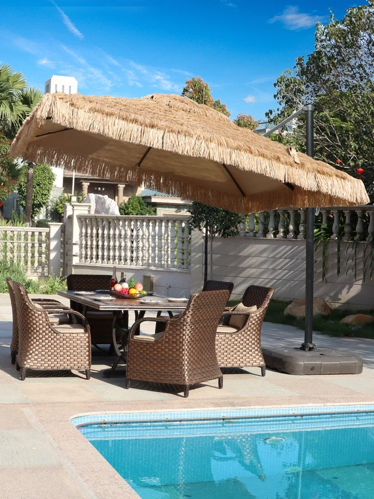 Outdoor sunshade simulation thatch Roman umbrella villa courtyard outdoor garden sun umbrella outdoor straw side column umbrella