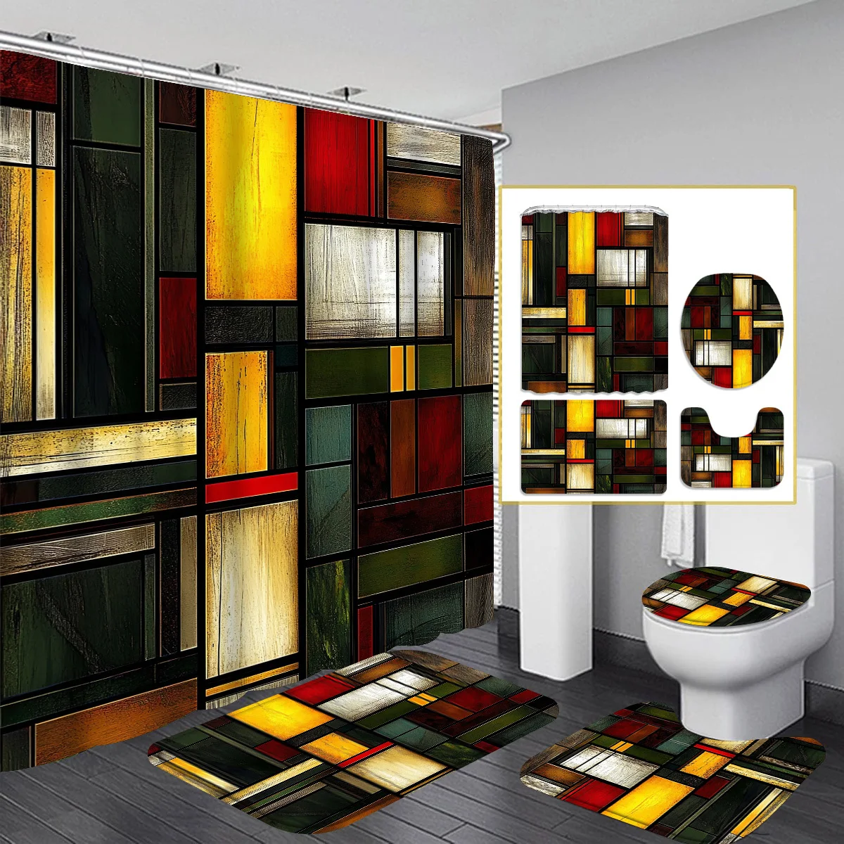 

Набор декоративных занавесок для душа Creative Grid для ванной комнаты — можно стирать в машине, с 12 крючками, включая чехол на сиденье унитаза и ванну