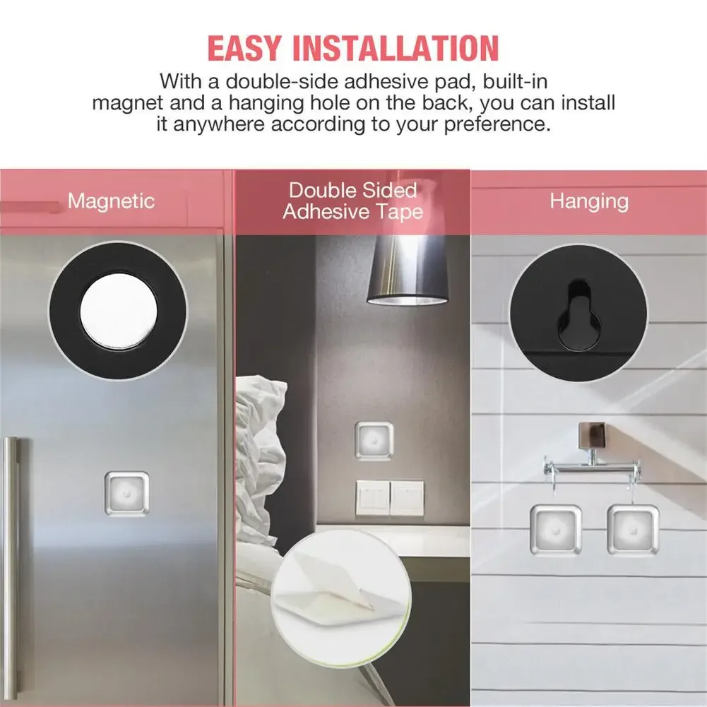 Sensor de movimento sem fio Night Light, alimentado por bateria, armário, Stair Lamp, ângulo de 120 graus, 6LEDs