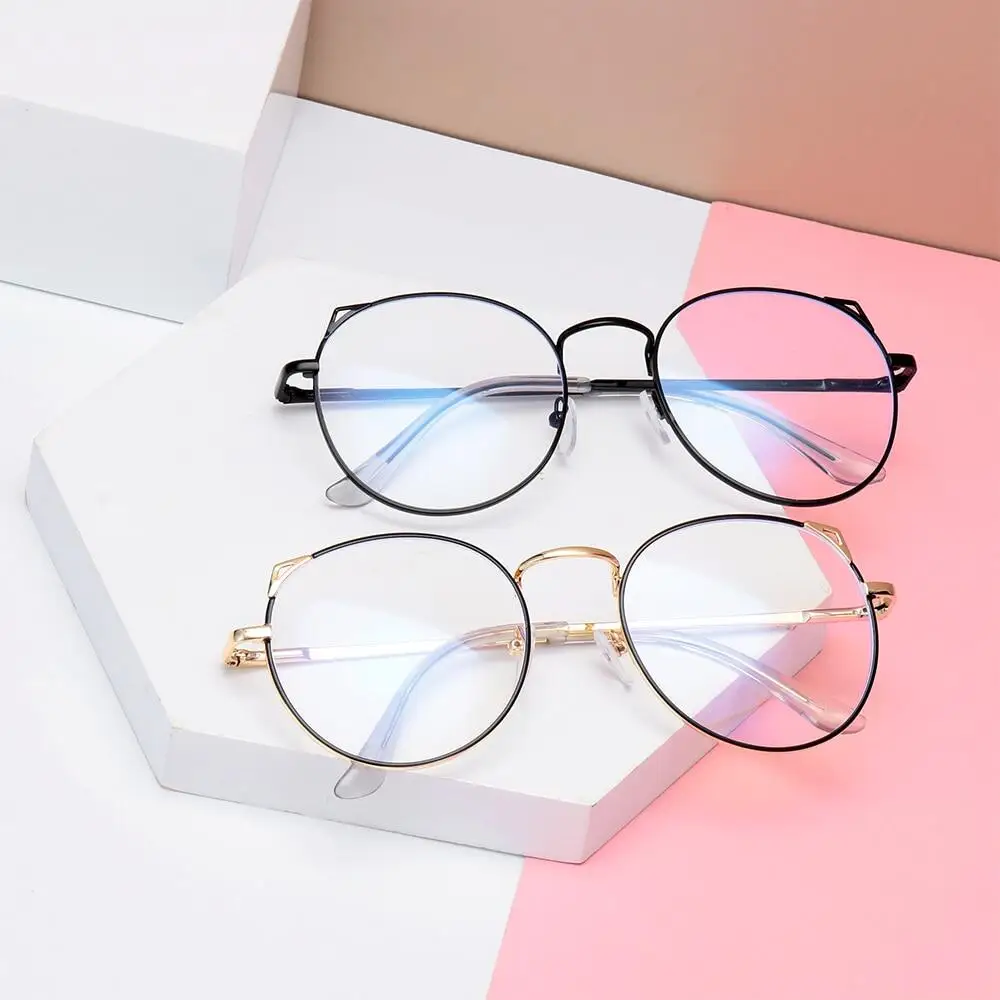 Women Myopia Glasses Ladies Cute Cat Ear Round Eyeglasses Female Fashion Full Frame Anti Blue Light Computer Eyewear 0 To -600