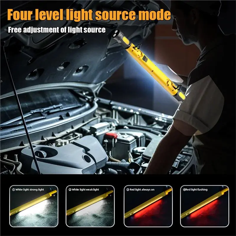 Magnetic Rechargeable LED Work Light – 3000 Lumens, 5200mAh Battery, Rotating Hooks & Dual Magnets, IP55, Cordless Car Repair Lamp For Garage, Mechanic, Camping