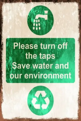 Turn Off Taps Save Water Notice, Aged Look Vintage Retro Style Sign, Sink Office