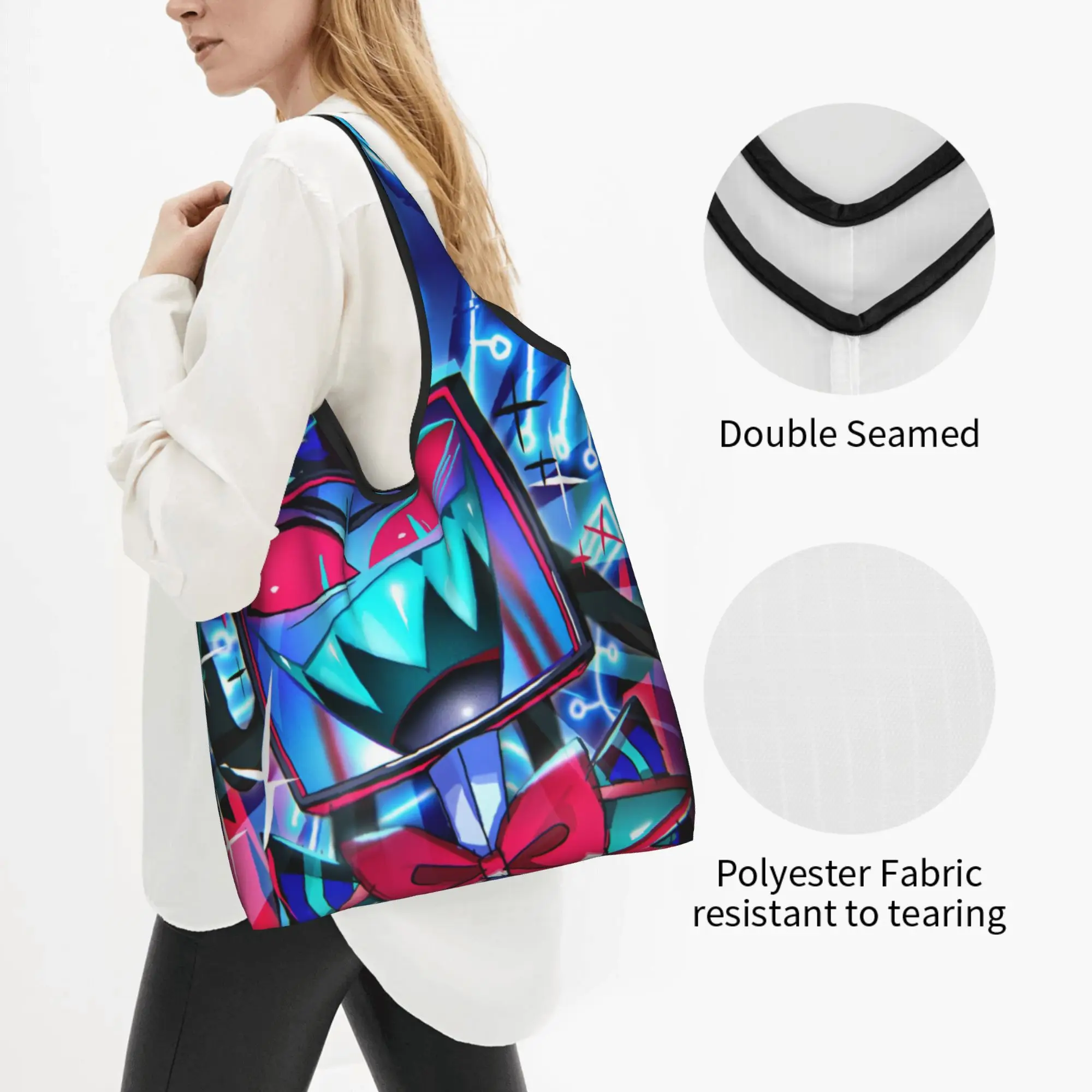 Custom  H-Hazbins Cartoon Manga Shopping Bags Women Portable Big Capacity Grocery Hot Movie Tote Shopper Bags