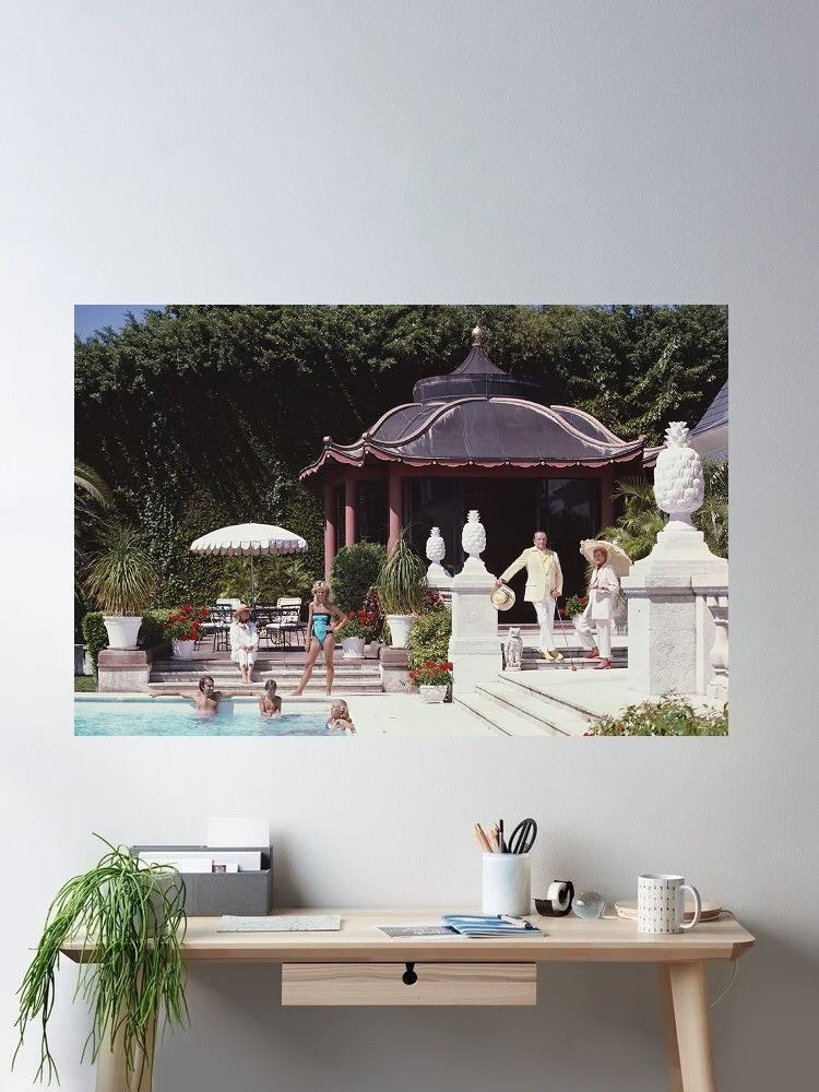 Slim Aarons 'Pagoda Poolhouse', Print Art Canvas Poster, Living Room, Home Wall Decor Picture