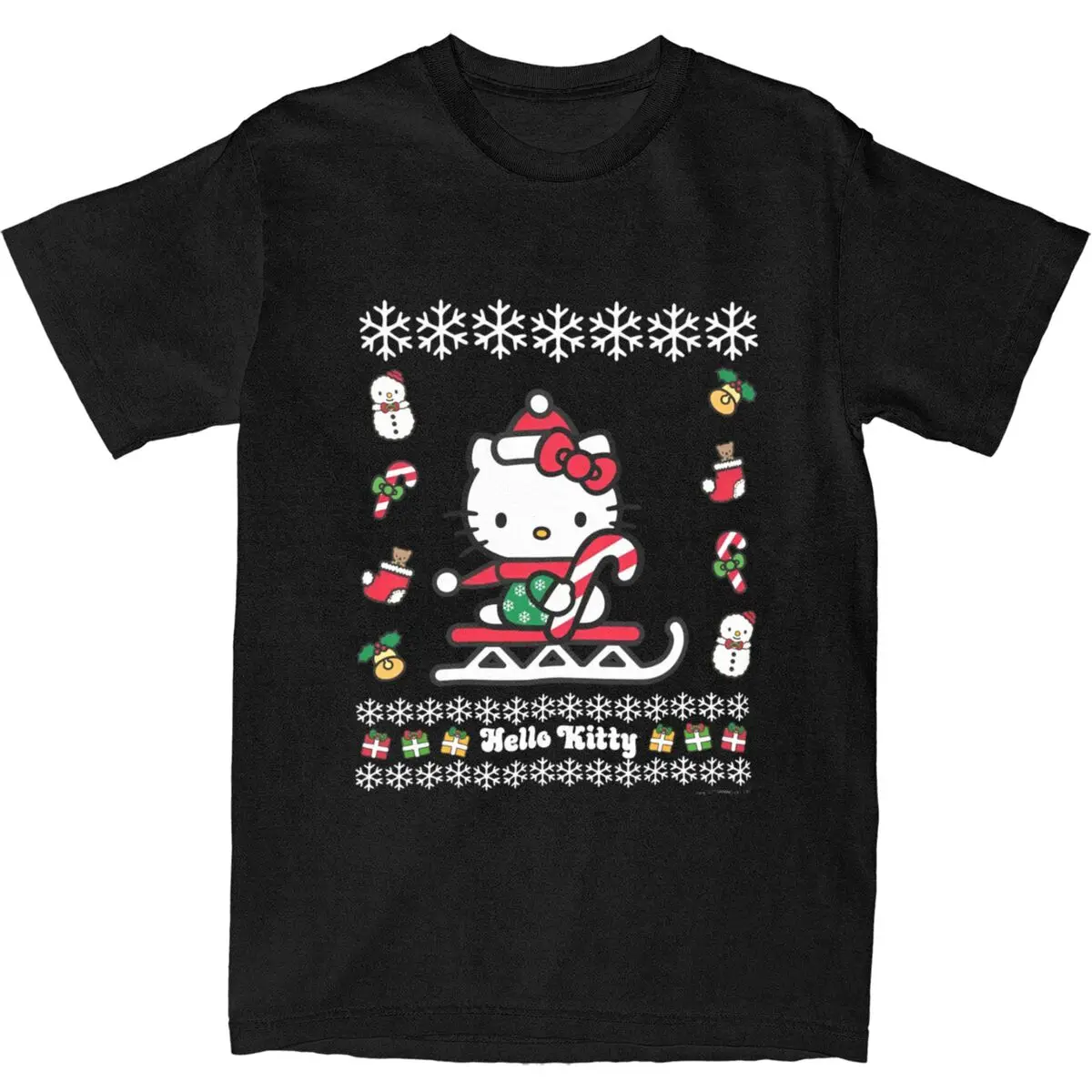 Streetwear T-Shirt Hello Kitty Ugly Christmas 100 Cotton T-Shirts Trendy Cool Tee Shirt for Male Summer Casual Short Sleeve Tops